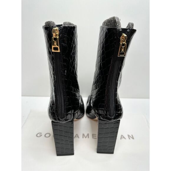 Good American Boots Size 9 Black Square Toe Croc Embossed Ankle Booties NEW - Picture 5 of 11